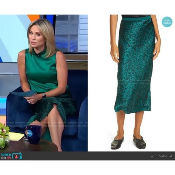 Cami NYC Jessica Emerald Silk Bias Midi Skirt in Emerald Leopard - Picture 7 of 7